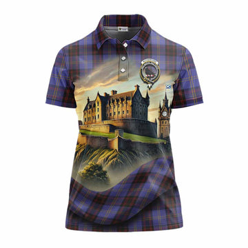 Rutherford Tartan Family Crest Women's Polo Shirt with Scottish Ancient Castle Style