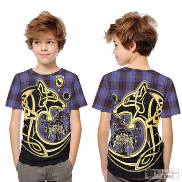 Rutherford Tartan Kid T-Shirt with Family Crest Celtic Wolf Style Youth XL Size14 - Tartan Vibes Clothing
