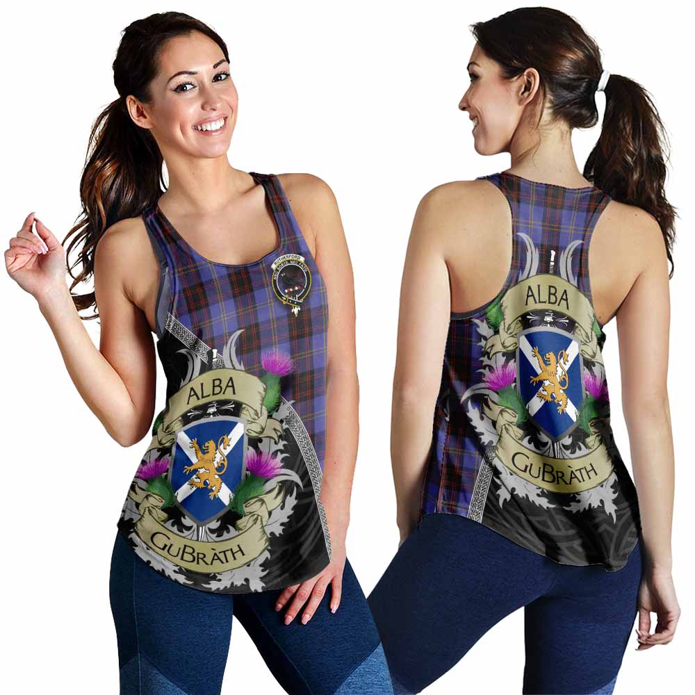 Tartan Vibes Clothing Rutherford Tartan Family Crest Women's Racerback Tanks Lion Rampant Royal Thistle Shield Celtic Inspired