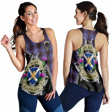 Tartan Vibes Clothing Rutherford Tartan Family Crest Women's Racerback Tanks Lion Rampant Royal Thistle Shield Celtic Inspired