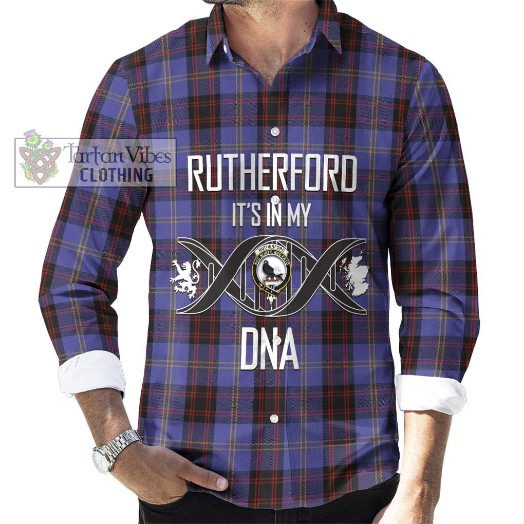 Rutherford Tartan Long Sleeve Button Shirt with Family Crest DNA In Me Style Men's Shirt S - Tartanvibesclothing Shop