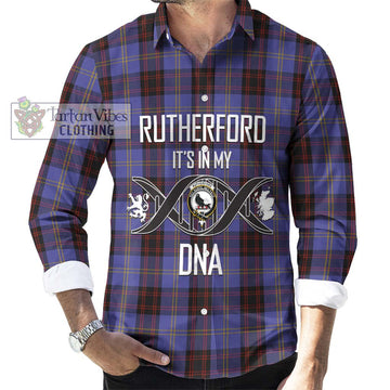 Rutherford Tartan Long Sleeve Button Shirt with Family Crest DNA In Me Style