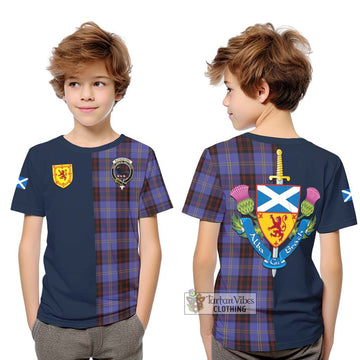 Tartan Vibes Clothing Rutherford Tartan Kid T-Shirt with Scottish Lion Royal Arm Half Style