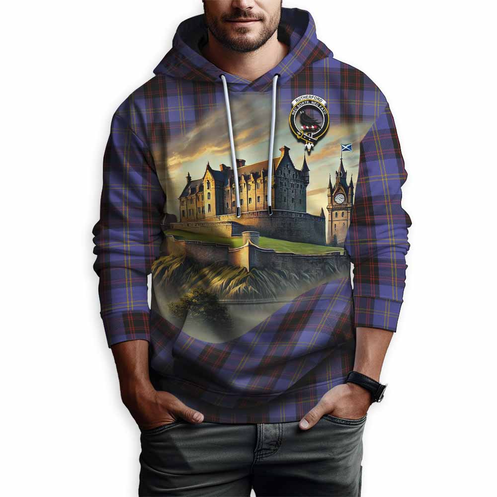 Tartan Vibes Clothing Rutherford Tartan Family Crest Hoodie with Scottish Ancient Castle Style