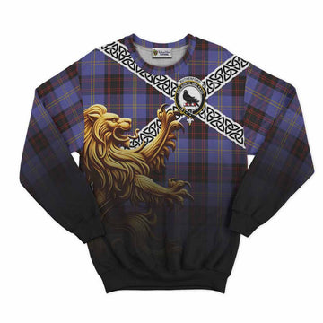 Tartan Vibes Clothing Rutherford Crest Tartan Sweatshirt with Golden Lion Emblem Celtic Style