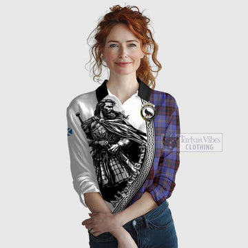 Tartan Vibes Clothing Rutherford Tartan Clan Crest Women's Casual Shirt with Highlander Warrior Celtic Style