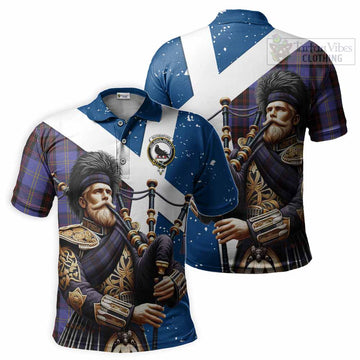 Rutherford Tartan Polo Shirt with Family Crest Scottish Bagpiper Vibes