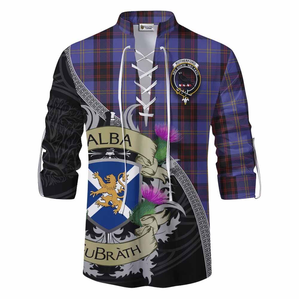 Tartan Vibes Clothing Rutherford Tartan Family Crest Ghillie Kilt Shirt Lion Rampant Royal Thistle Shield Celtic Inspired