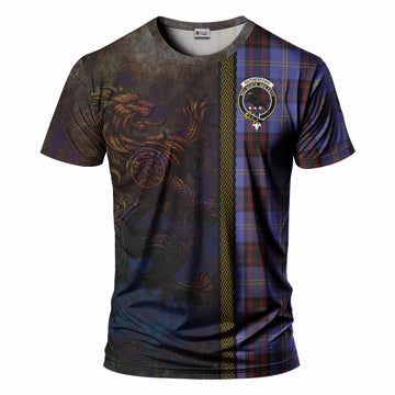 Tartan Vibes Clothing Rutherford Tartan Family Crest T-Shirt Alba Gu Brath Be Brave Lion Ancient Style