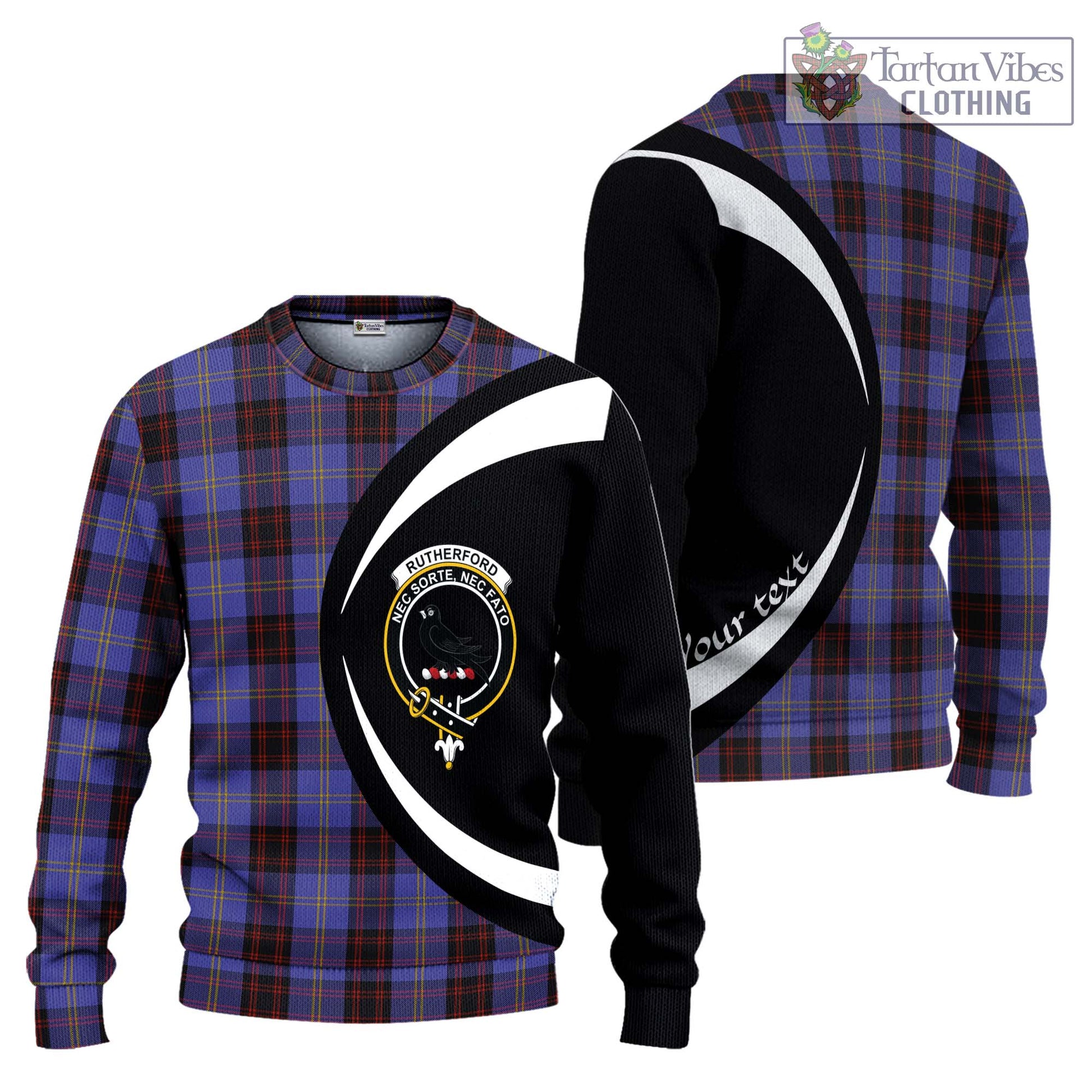 Rutherford Tartan Knitted Sweater with Family Crest Circle Style Unisex - Tartan Vibes Clothing