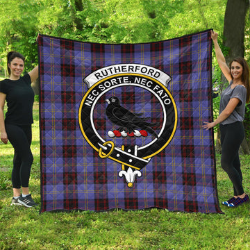 Rutherford Tartan Quilt with Family Crest