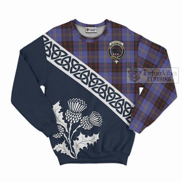 Tartan Vibes Clothing Rutherford Tartan Sweatshirt Featuring Thistle and Scotland Map