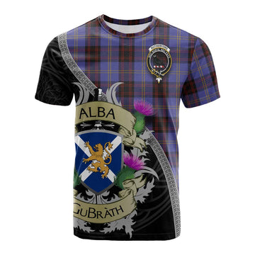 Tartan Vibes Clothing Rutherford Tartan Family Crest Cotton T-shirt Lion Rampant Royal Thistle Shield Celtic Inspired