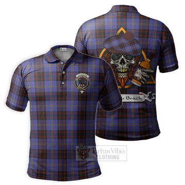 Tartan Vibes Clothing Rutherford Tartan Polo Shirt with Family Crest and Bearded Skull Holding Bottles of Whiskey