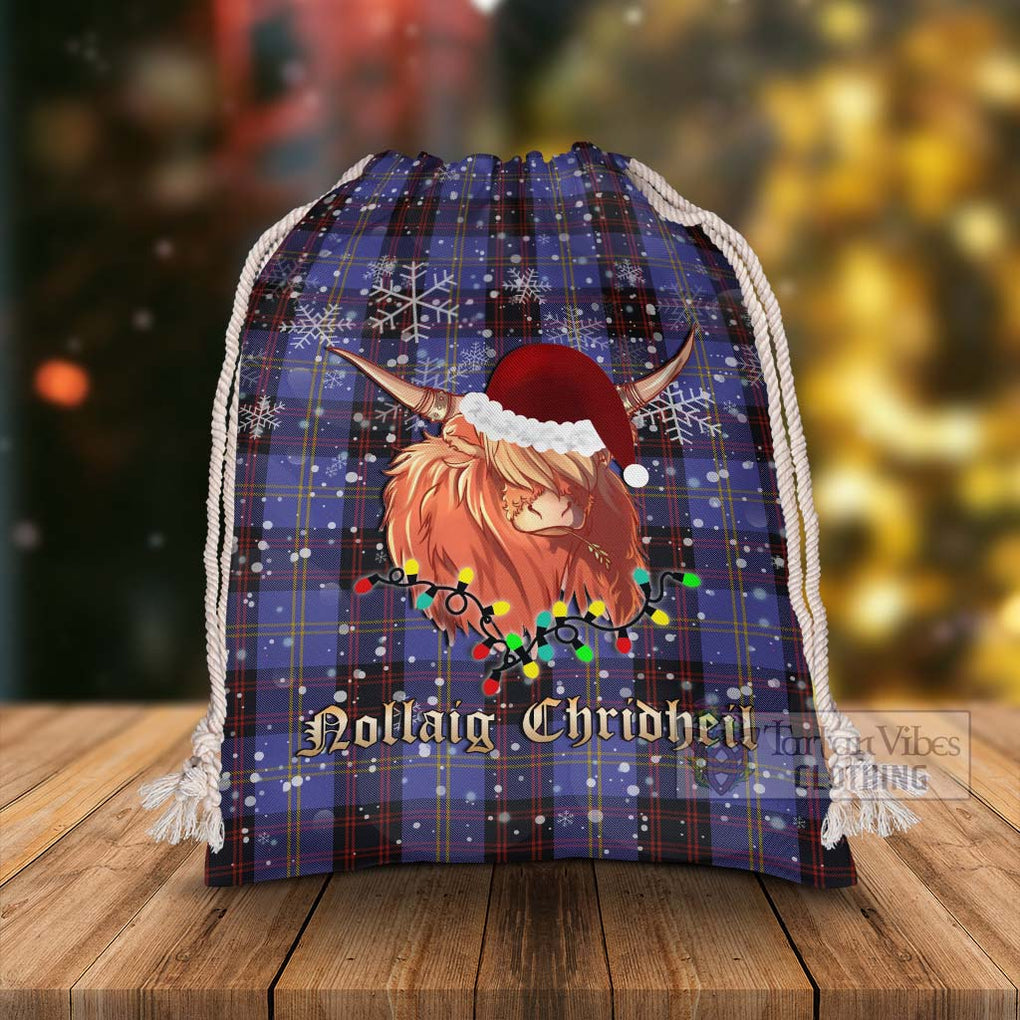 Tartan Vibes Clothing Rutherford Tartan Christmas Santa's Bag with Highland Cow