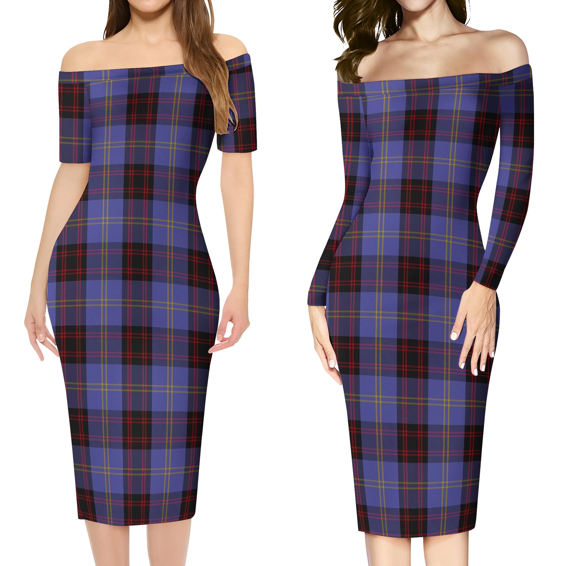 Rutherford Tartan Off Shoulder Lady Dress Women's Dress - Tartanvibesclothing