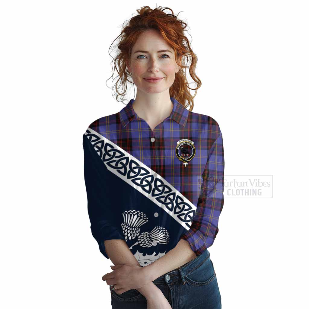 Tartan Vibes Clothing Rutherford Tartan Women's Casual Shirt Featuring Thistle and Scotland Map