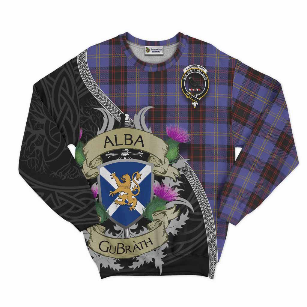 Tartan Vibes Clothing Rutherford Tartan Family Crest Sweatshirt Lion Rampant Royal Thistle Shield Celtic Inspired