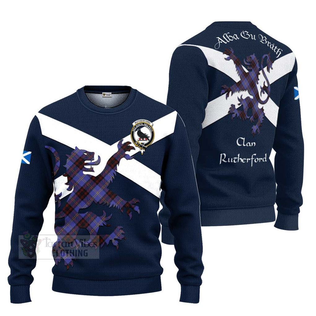 Tartan Vibes Clothing Rutherford Tartan Lion Rampant Knitted Sweater – Proudly Display Your Heritage with Alba Gu Brath and Clan Name