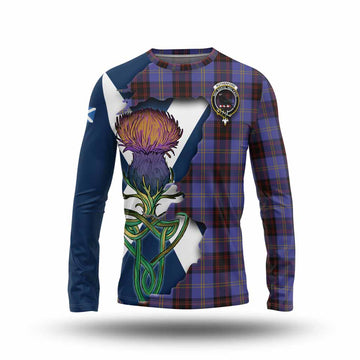 Tartan Vibes Clothing Rutherford Tartan Family Crest Long Sleeve T-Shirt Scottish Thistle Celtic Inspired