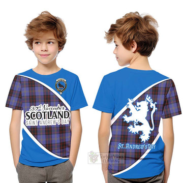 Tartan Vibes Clothing Rutherford Family Crest Tartan Kid T-Shirt Celebrate Saint Andrew's Day in Style