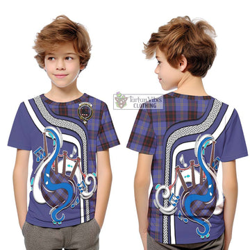 Tartan Vibes Clothing Rutherford Tartan Kid T-Shirt with Epic Bagpipe Style