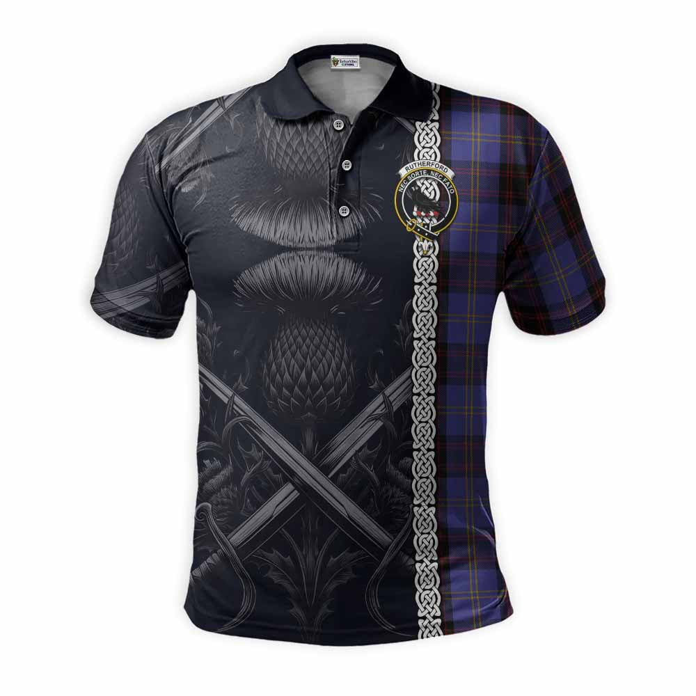 Tartan Vibes Clothing Rutherford Tartan Polo Shirt with Family Crest Cross Sword Thistle Celtic Vibes