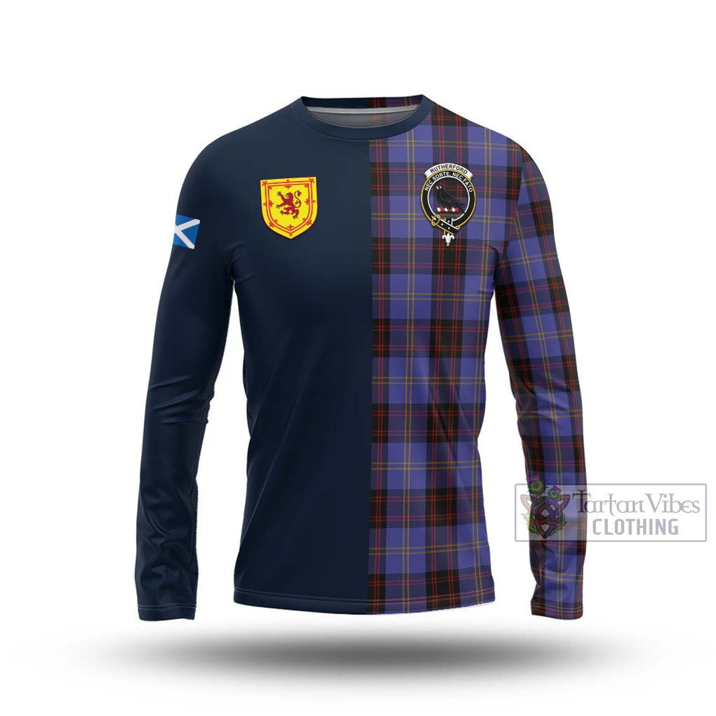Tartan Vibes Clothing Rutherford Tartan Long Sleeve T-Shirt with Scottish Lion Royal Arm Half Style