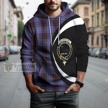 Rutherford Tartan Hoodie with Family Crest Circle Style Zip Hoodie - Tartan Vibes Clothing
