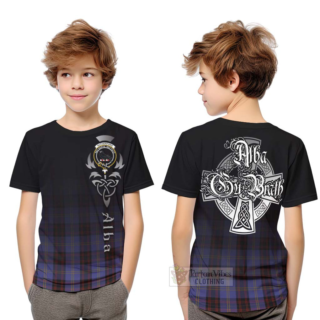 Tartan Vibes Clothing Rutherford Tartan Kid T-Shirt Featuring Alba Gu Brath Family Crest Celtic Inspired