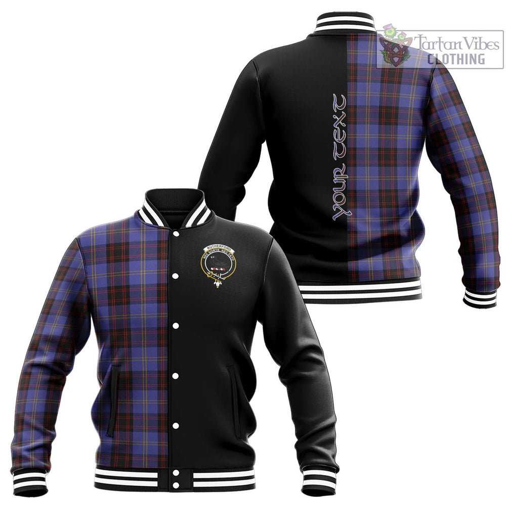 Rutherford Tartan Baseball Jacket with Family Crest and Half Of Me Style Unisex - Tartanvibesclothing Shop
