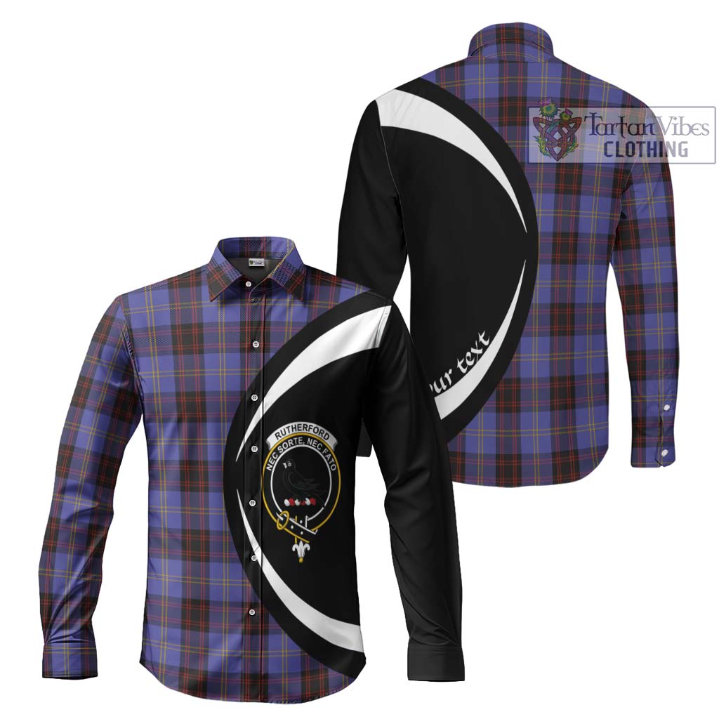 Rutherford Tartan Long Sleeve Button Up with Family Crest Circle Style Men's Shirt S - Tartan Vibes Clothing