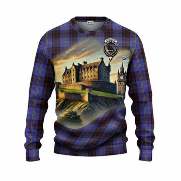 Tartan Vibes Clothing Rutherford Tartan Family Crest Knitted Sweater with Scottish Ancient Castle Style