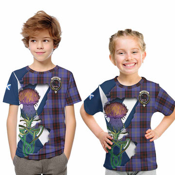 Rutherford Tartan Family Crest Kid T-Shirt Scottish Thistle Celtic Inspired