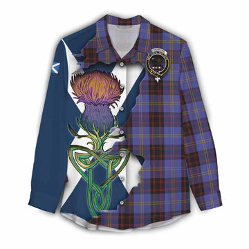 Rutherford Tartan Family Crest Women's Casual Shirt Scottish Thistle Celtic Inspired