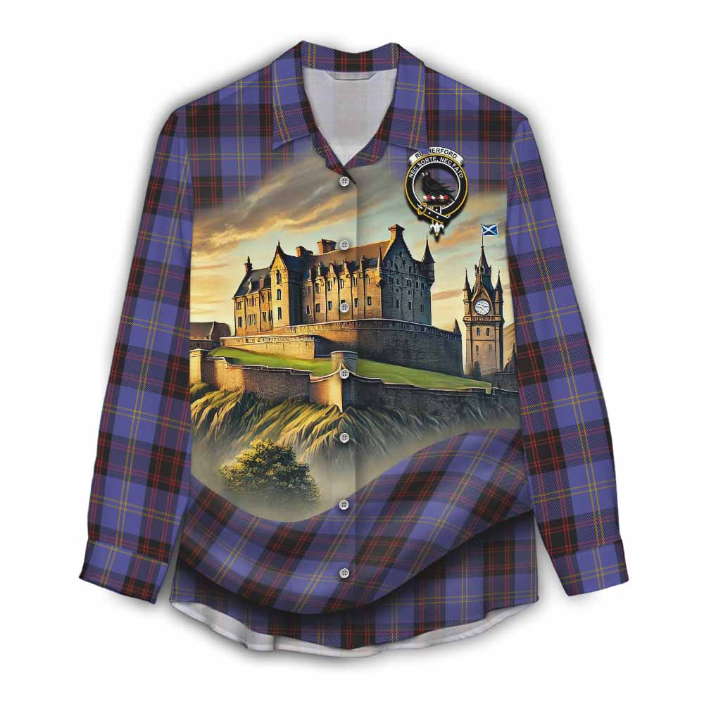 Tartan Vibes Clothing Rutherford Tartan Family Crest Women's Casual Shirt with Scottish Ancient Castle Style