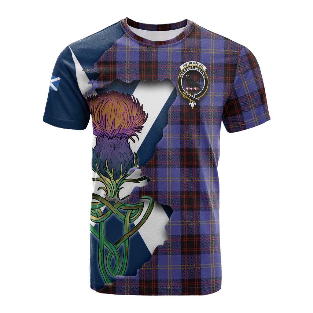 Tartan Vibes Clothing Rutherford Tartan Family Crest Cotton T-shirt Scottish Thistle Celtic Inspired