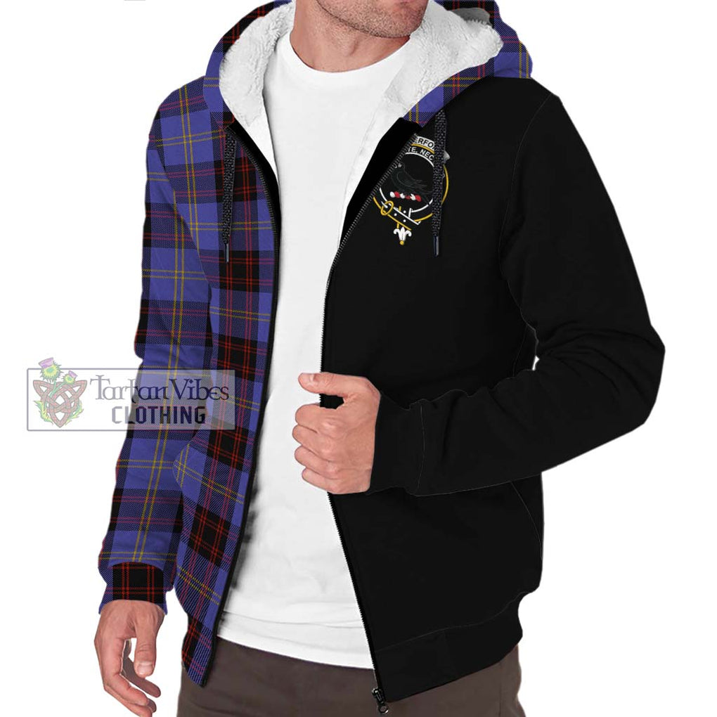 Rutherford Tartan Sherpa Hoodie with Family Crest and Half Of Me Style Unisex S - Tartanvibesclothing Shop