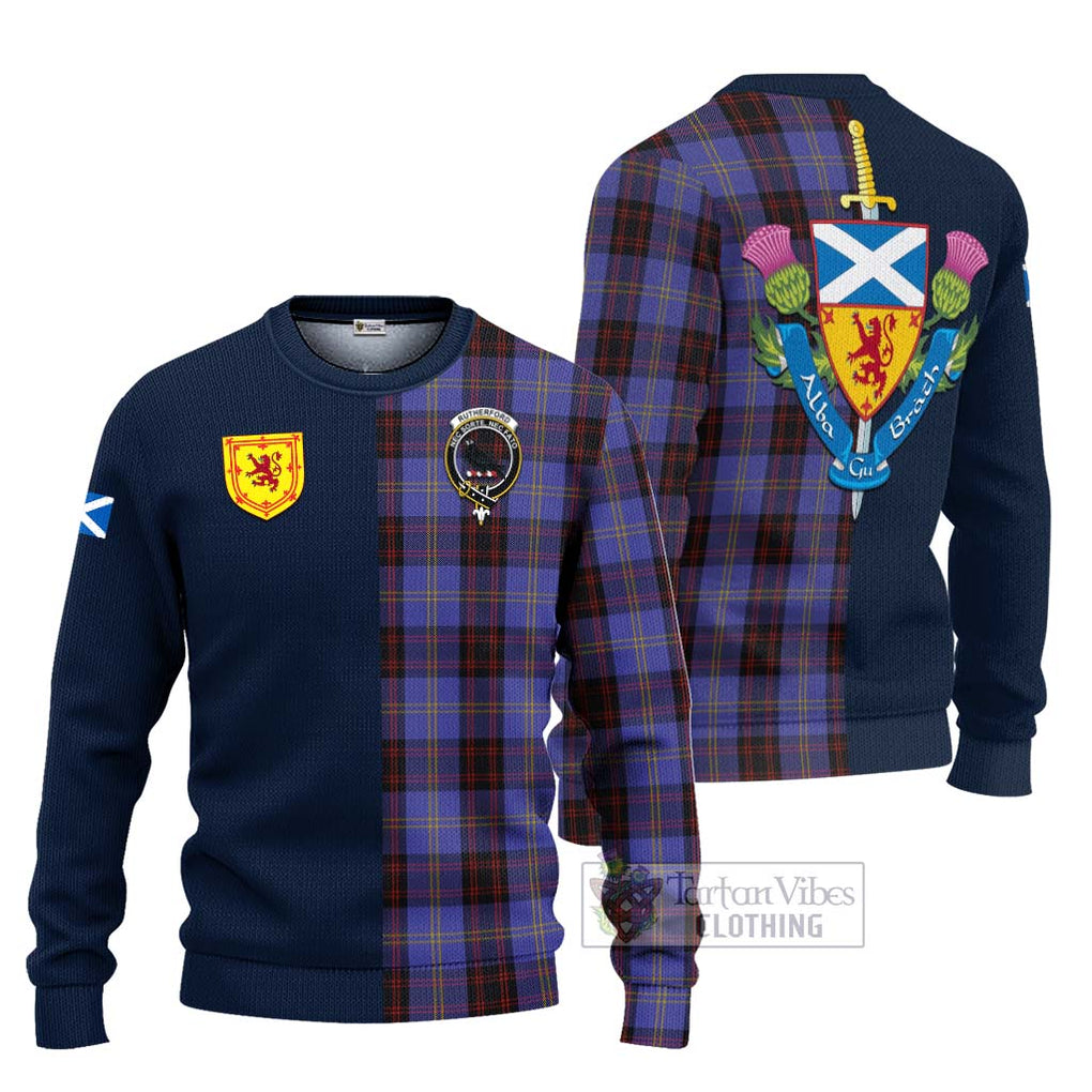 Tartan Vibes Clothing Rutherford Tartan Knitted Sweater with Scottish Lion Royal Arm Half Style