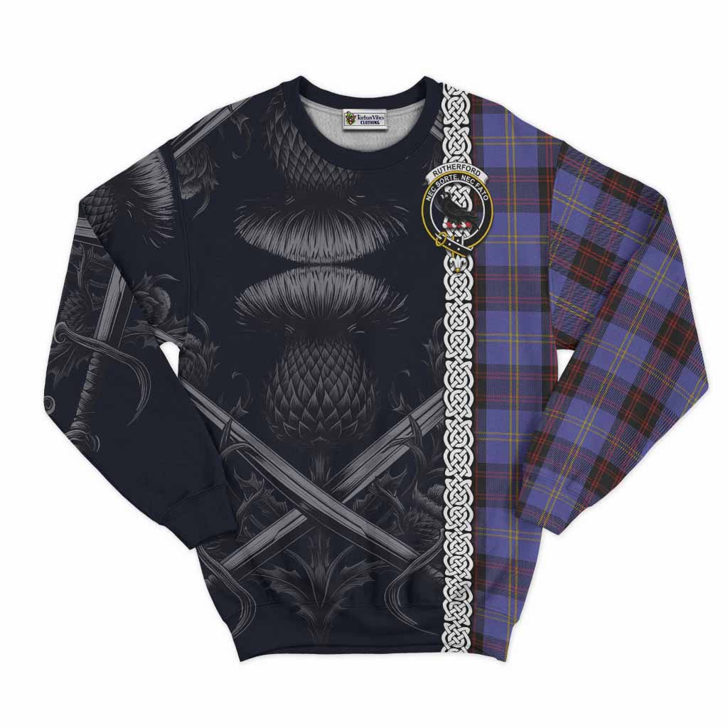 Tartan Vibes Clothing Rutherford Tartan Sweatshirt with Family Crest Cross Sword Thistle Celtic Vibes