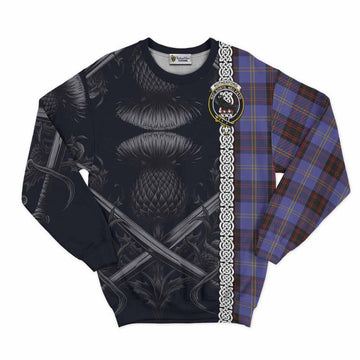 Tartan Vibes Clothing Rutherford Tartan Sweatshirt with Family Crest Cross Sword Thistle Celtic Vibes