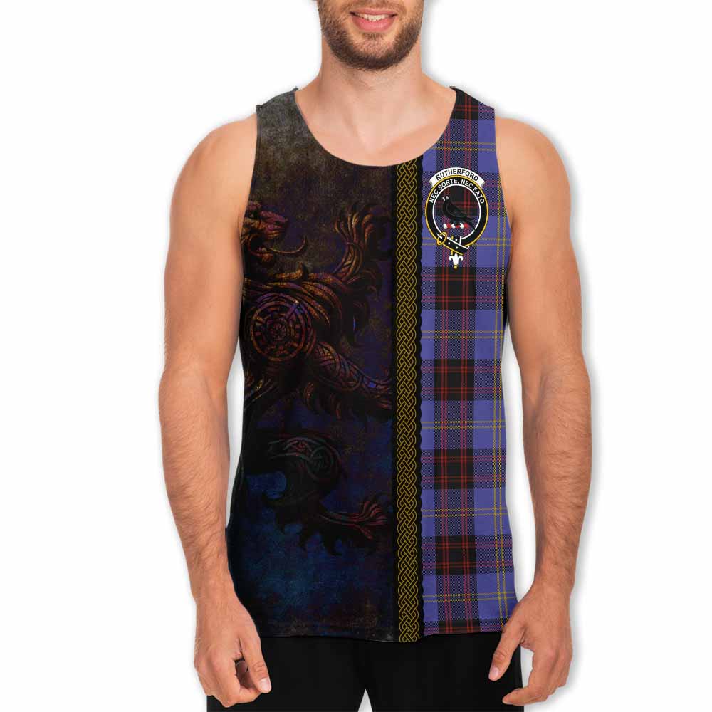 Tartan Vibes Clothing Rutherford Tartan Family Crest Men's Tank Top Alba Gu Brath Be Brave Lion Ancient Style