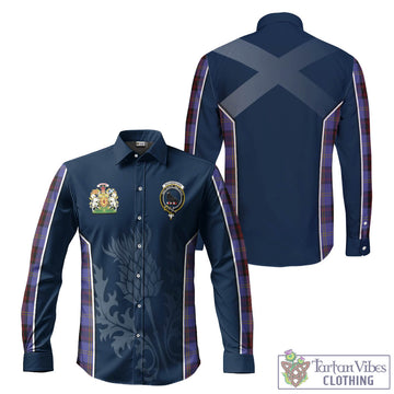 Rutherford Tartan Long Sleeve Button Up Shirt with Family Crest and Scottish Thistle Vibes Sport Style