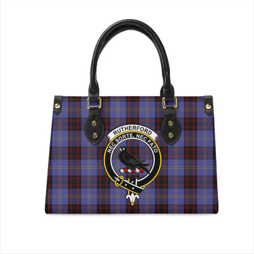 Rutherford Tartan Leather Bag with Family Crest