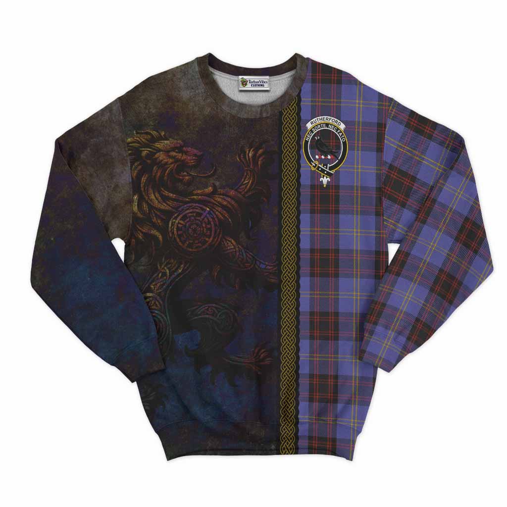 Tartan Vibes Clothing Rutherford Tartan Family Crest Sweatshirt Alba Gu Brath Be Brave Lion Ancient Style