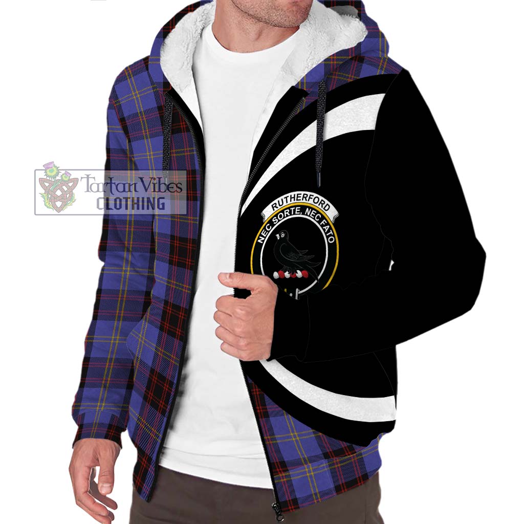 Rutherford Tartan Sherpa Hoodie with Family Crest Circle Style Unisex S - Tartan Vibes Clothing