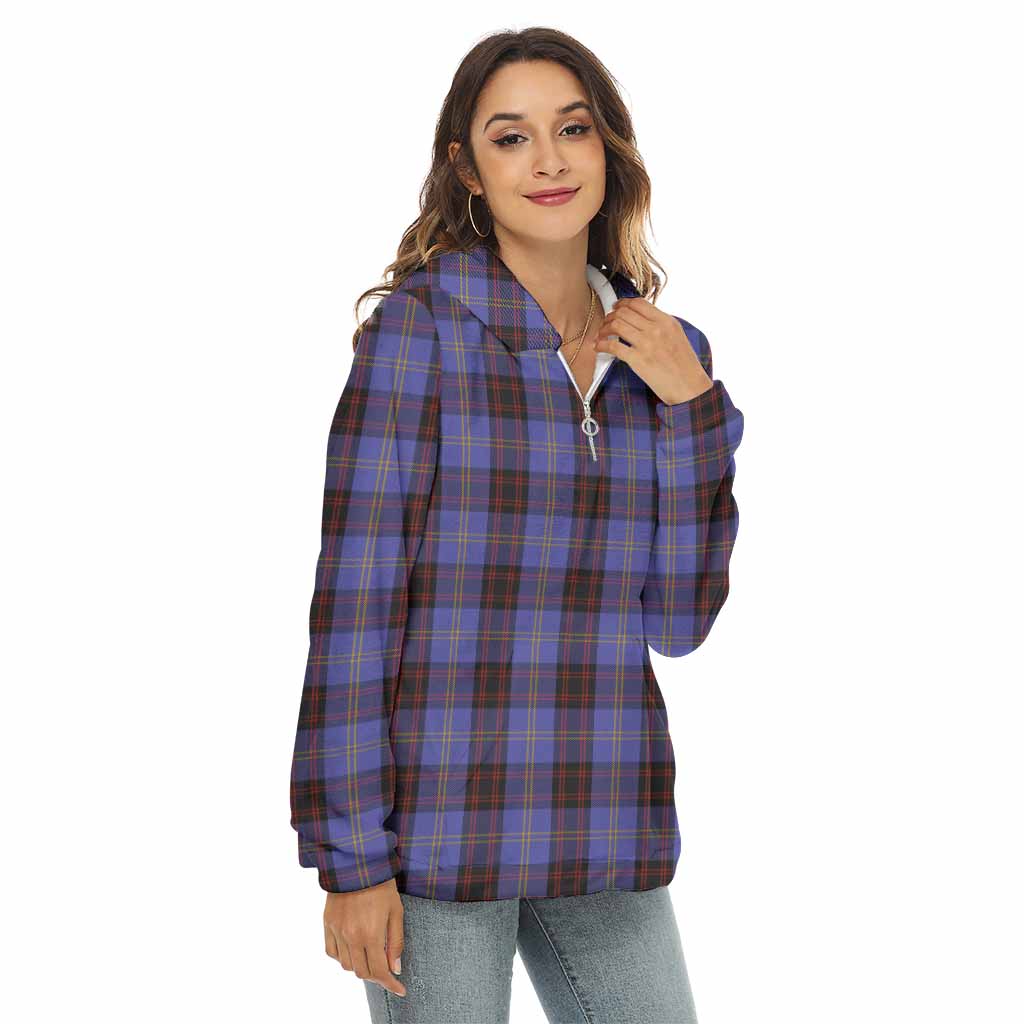 Tartan Vibes Clothing Rutherford Tartan Women's Borg  Half Zip Fleece Hoodie