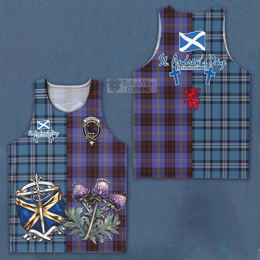 Tartan Vibes Clothing Rutherford Tartan Men's Tank Top Happy St. Andrew's Day Half Tartan Style