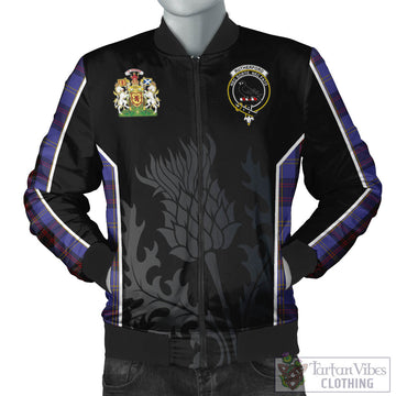 Rutherford Tartan Bomber Jacket with Family Crest and Scottish Thistle Vibes Sport Style