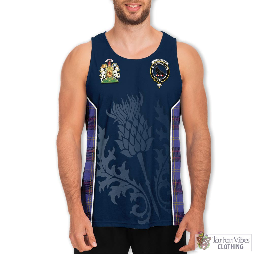 Tartan Vibes Clothing Rutherford Tartan Men's Tanks Top with Family Crest and Scottish Thistle Vibes Sport Style
